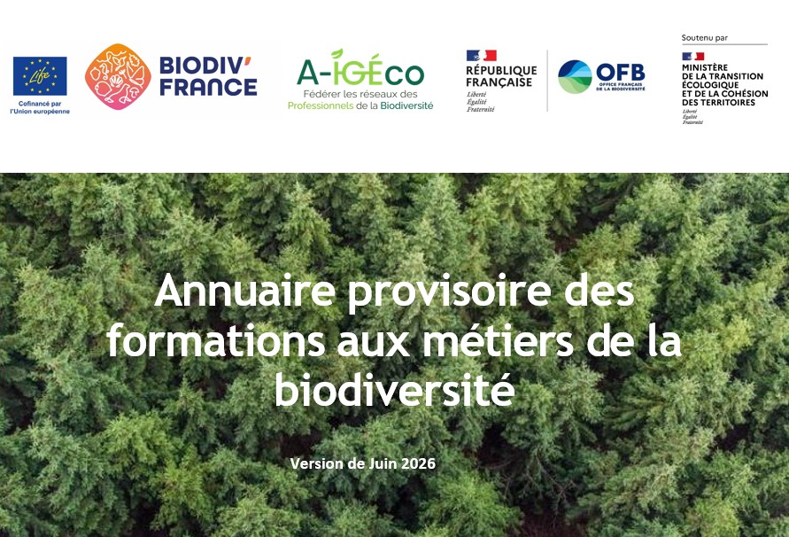 Page de garde de l'annuaire des formations initiales aux métiers de la biodiversité réalisé par l'A-IGEco